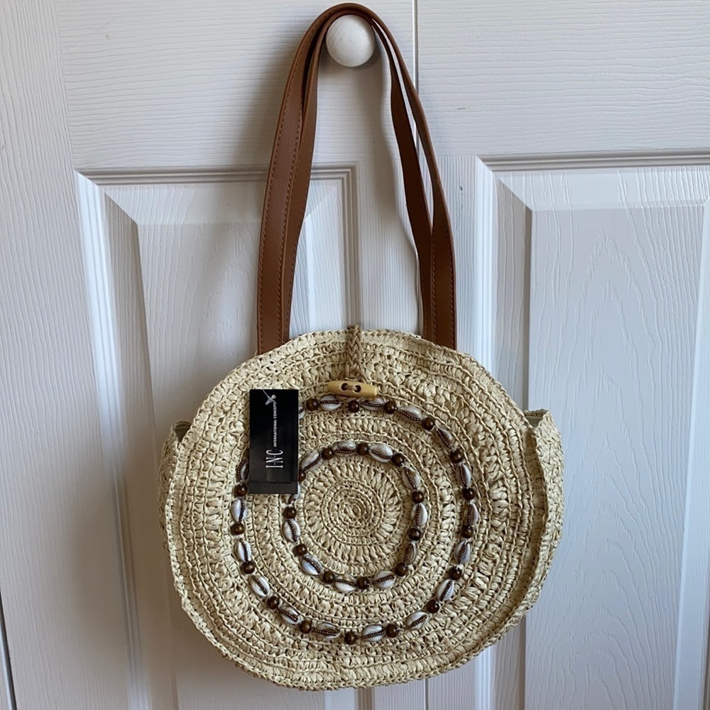 INC International Concepts Tan Melania Shell Circle Tote Purse NWT